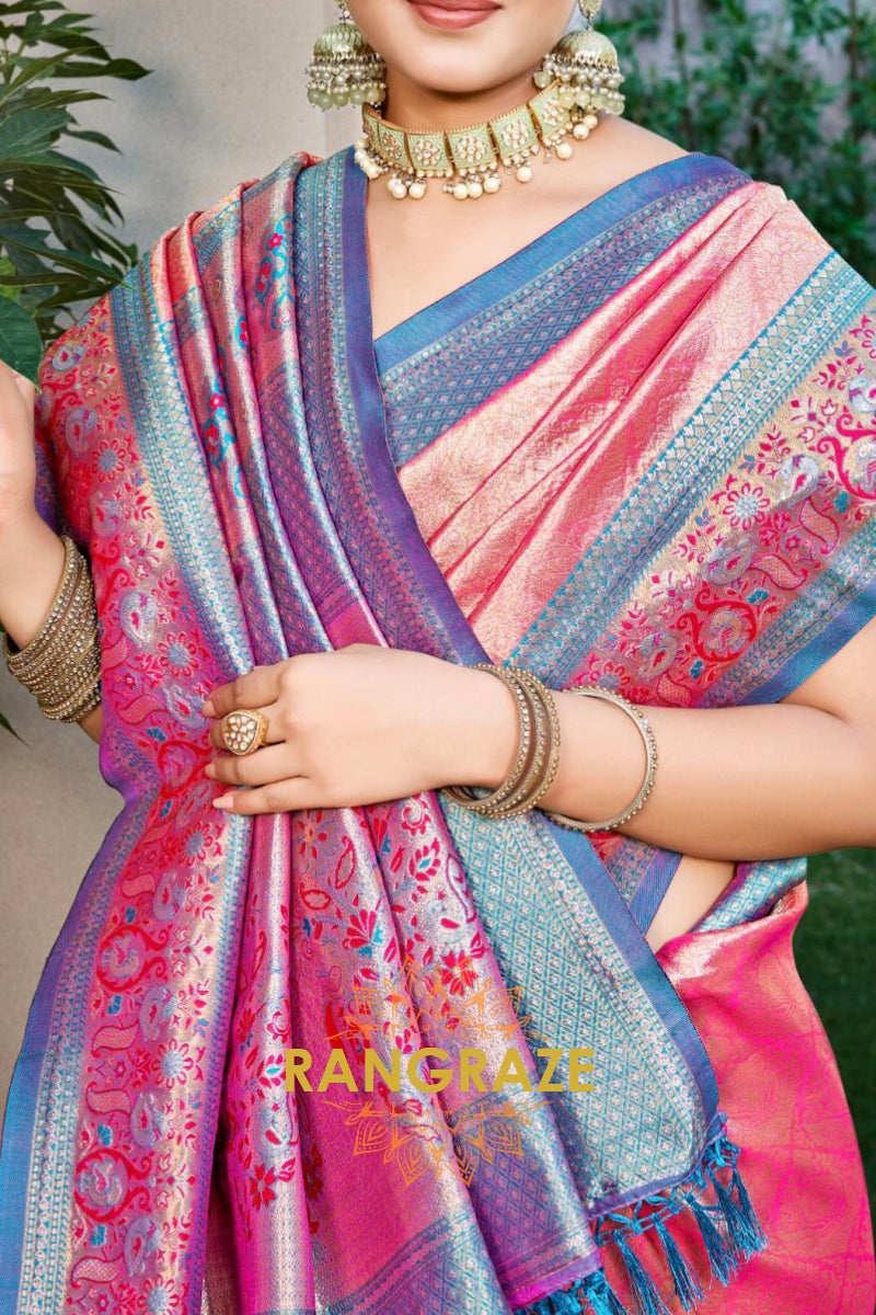 Pink Kanjivaram Silk Saree with Heavy Zari Work