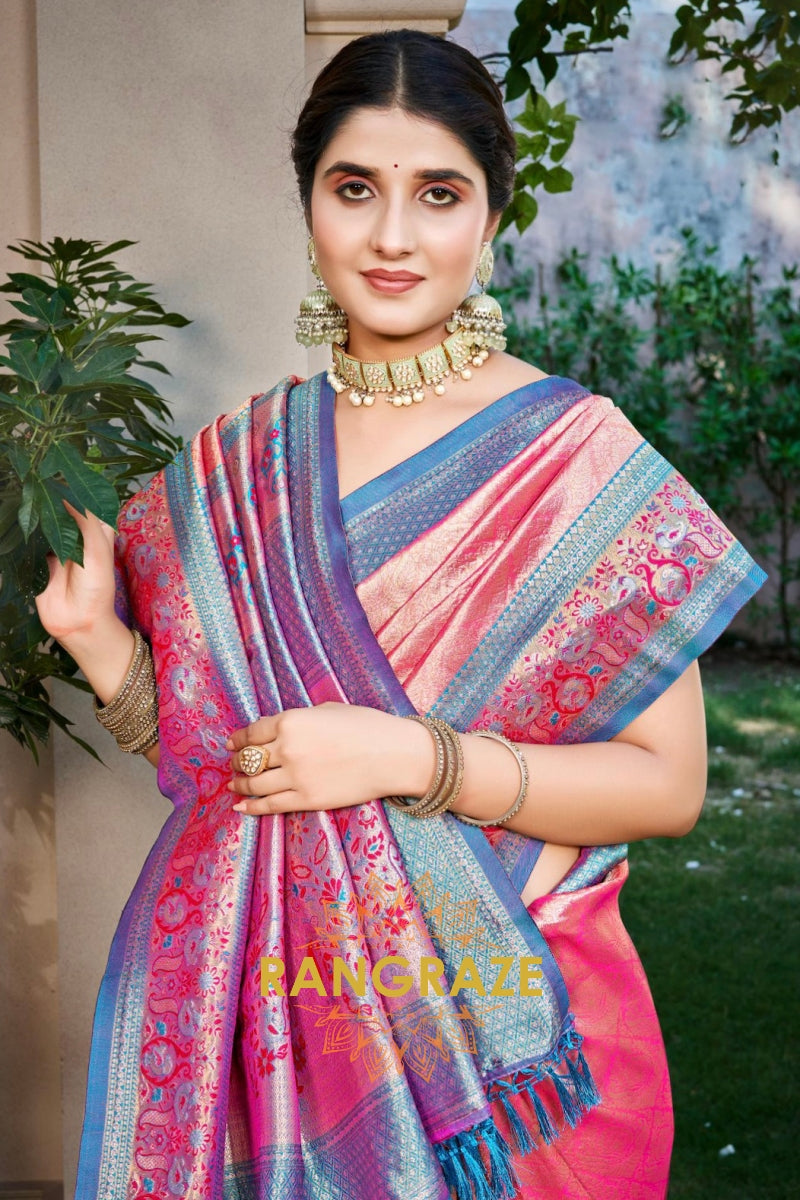Pink Kanjivaram Silk Saree with Heavy Zari Work