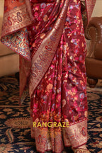 Maroon Multi Color Woven Pashmina Jamewar Saree