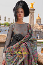 Lead Black Organza Parsi Handloom Weaving Jamewar Saree