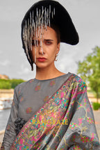 Lead Black Organza Parsi Handloom Weaving Jamewar Saree