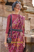 Magenta Pink Organza Parsi Handloom Weaving Jamewar Saree