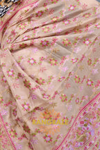 Cream Beige Organza Parsi Handloom Weaving Jamewar Saree