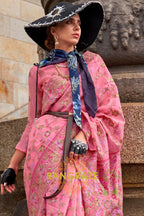 Neon Pink Organza Parsi Handloom Weaving Jamewar Saree