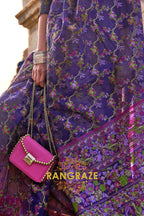 Indigo Blue Organza Parsi Handloom Weaving Jamewar Saree