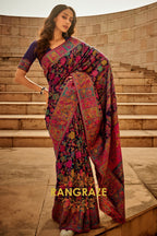 Midnight Blue Multicolor Woven Kashmiri Jamewar Saree With Beautiful Rich Pallu
