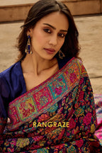Midnight Blue Multicolor Woven Kashmiri Jamewar Saree With Beautiful Rich Pallu