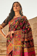 Black Multicolor Woven Kashmiri Jamewar Saree With Beautiful Rich Pallu