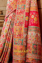 Opal White Multicolor Woven Kashmiri Jamewar Saree With Beautiful Rich Pallu