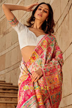 Opal White Multicolor Woven Kashmiri Jamewar Saree With Beautiful Rich Pallu