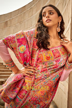 Pastel Pink Multicolor Woven Kashmiri Jamewar Saree With Beautiful Rich Pallu
