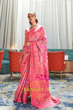 Peach Pink Multi Color Kashmiri Jamewar Weave Saree