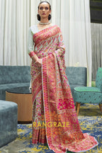 Light Blue Multi Color Kashmiri Jamewar Weave Saree