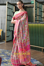 Royal Pastel Green Multi Color Kashmiri Jamewar Weave Saree