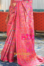 Peach Pink Multi Color Kashmiri Jamewar Weave Saree