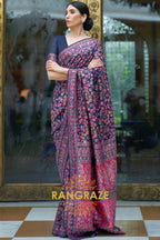 Navy Blue Woven Kashmiri Pashmina Saree