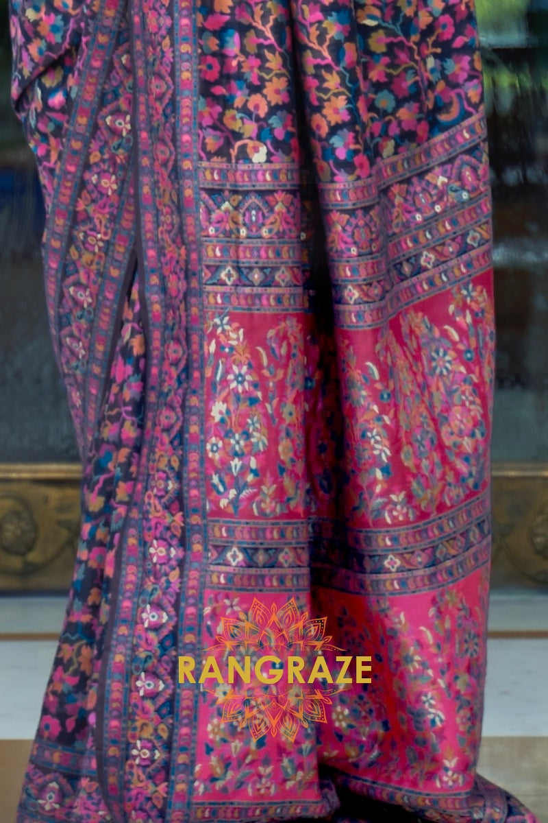 Navy Blue Woven Kashmiri Pashmina Saree