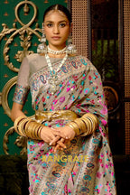 Grey Multi Color Woven Pashmina Jamewar Saree