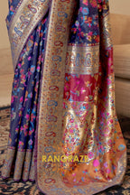 Rich Blue Multi Color Woven Pashmina Jamewar Saree