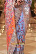 Light Blue Multi Color Woven Pashmina Jamewar Saree