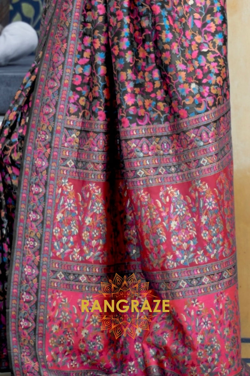Ebony Black Woven Kashmiri Pashmina Saree