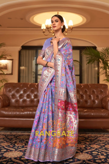 Orchid Purple Multi Color Woven Pashmina Jamewar Saree