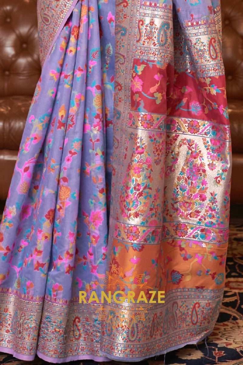Orchid Purple Multi Color Woven Pashmina Jamewar Saree