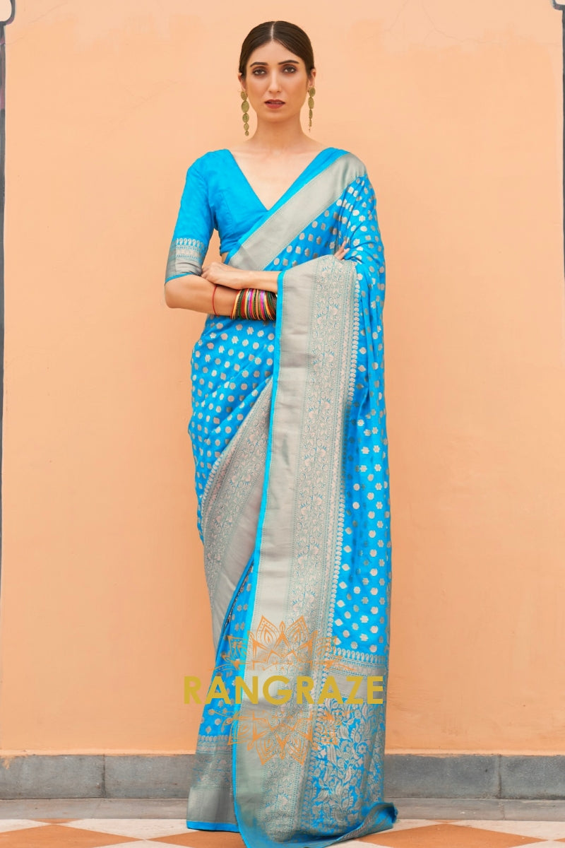 Azure Blue Radiance Banarasi Khaddi Georgette Saree