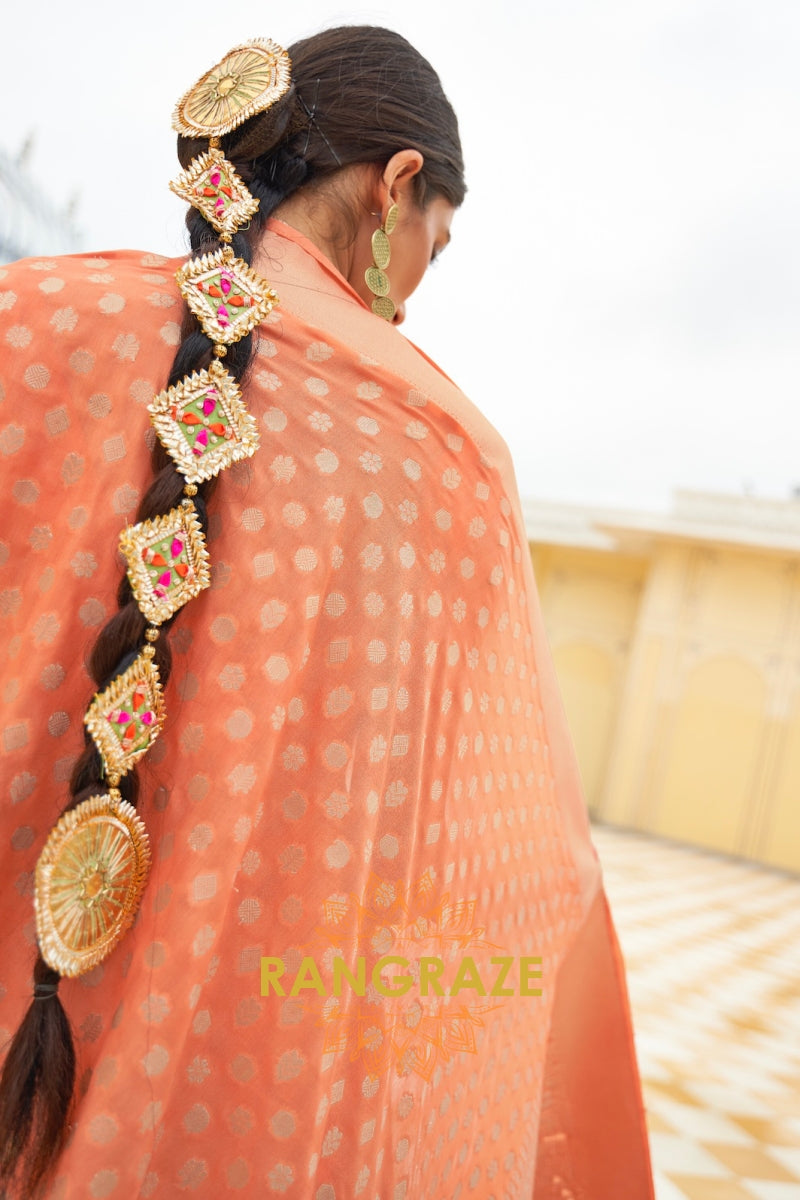 Peach Royale Banarasi Khaddi Georgette Saree