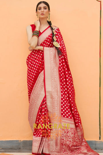 Red Royale Banarasi Khaddi Georgette Saree