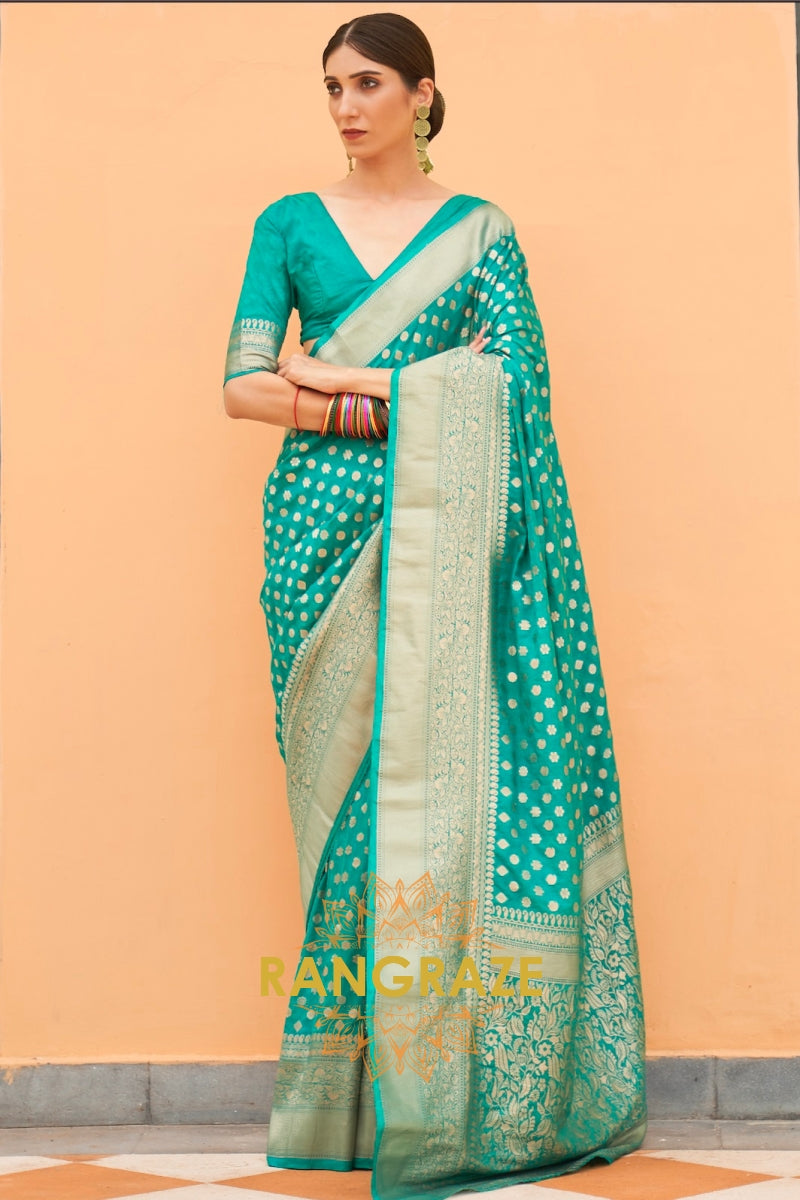 Emerald Green Elegance Banarasi Khaddi Georgette Saree