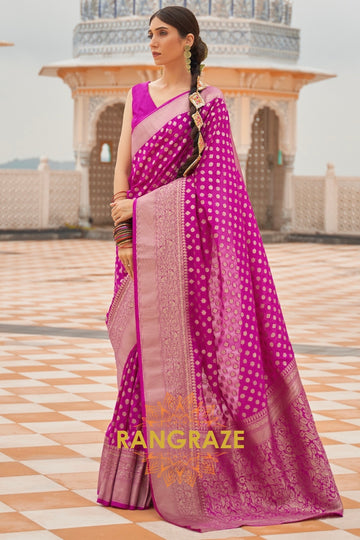 Fuchsia Bloom Banarasi Khaddi Georgette Saree