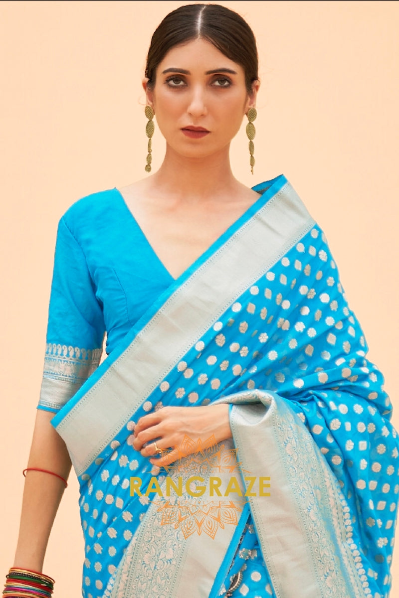 Azure Blue Radiance Banarasi Khaddi Georgette Saree