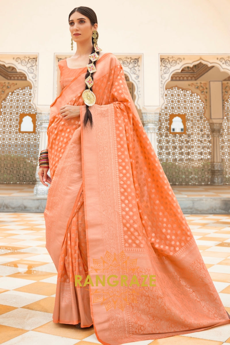 Peach Royale Banarasi Khaddi Georgette Saree