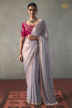 Lavender Bead Work Sheer Texture Silk Saree