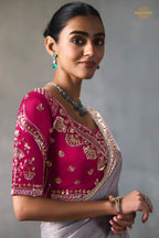 Lavender Bead Work Sheer Texture Silk Saree