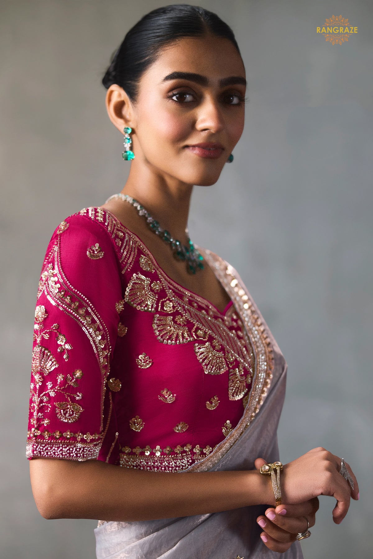 Lavender Bead Work Sheer Texture Silk Saree