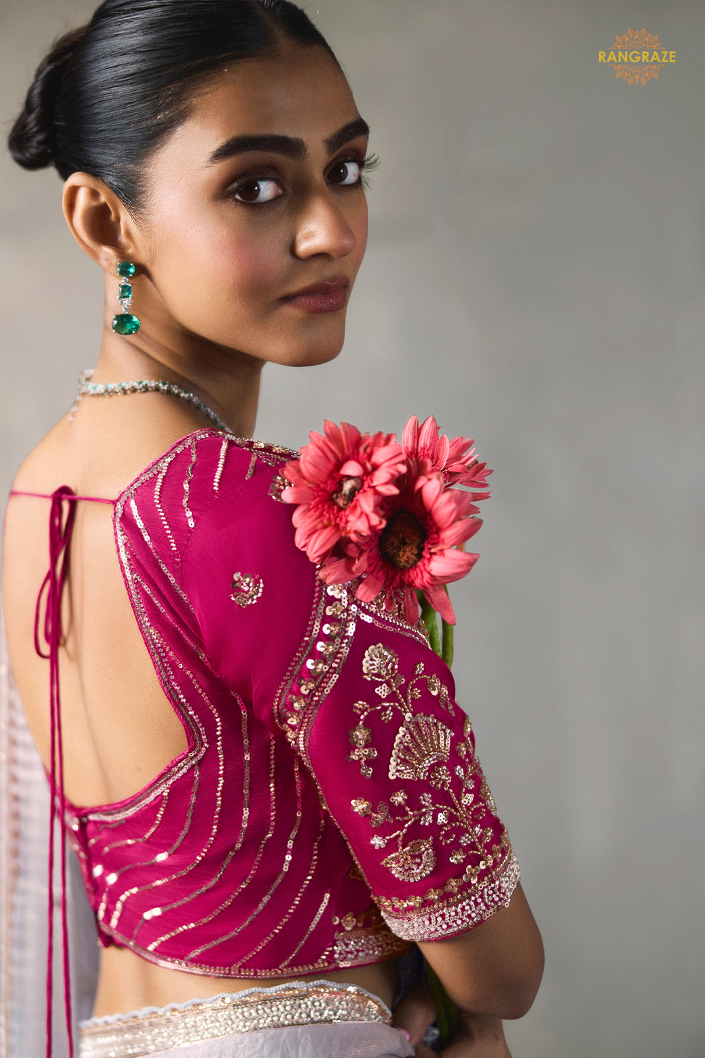 Lavender Bead Work Sheer Texture Silk Saree