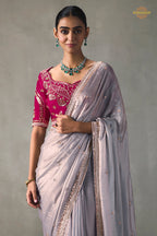 Lavender Bead Work Sheer Texture Silk Saree