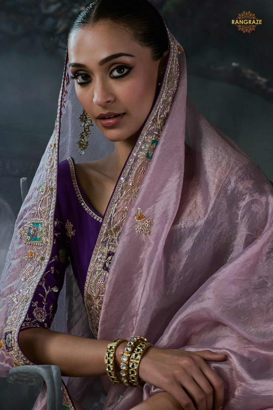 Lavender Embroidered Tissue Organza Saree