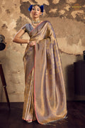 Lavender Grey Woven Kanjivaram Silk Saree