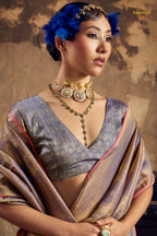 Lavender Grey Woven Kanjivaram Silk Saree