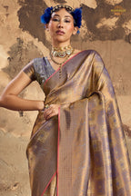 Lavender Grey Woven Kanjivaram Silk Saree