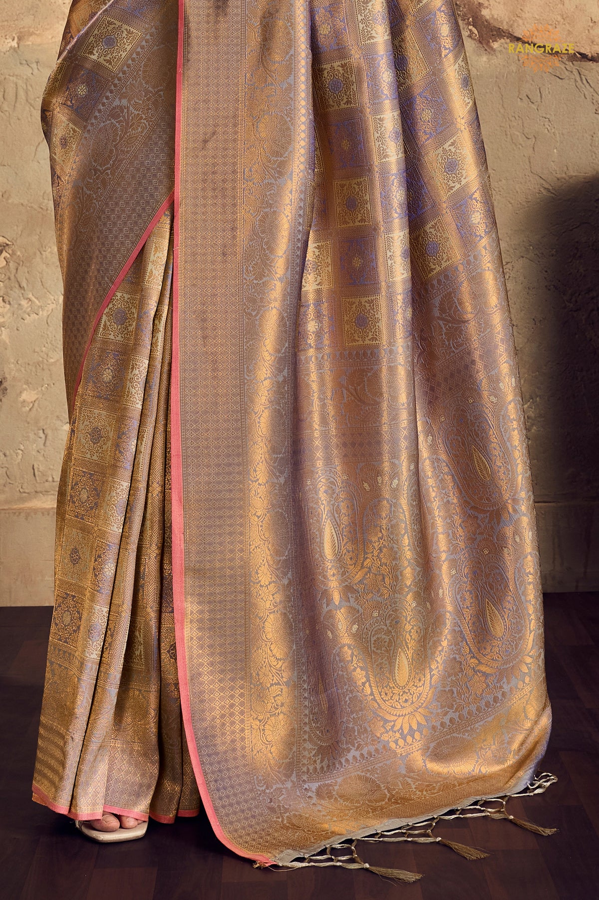 Lavender Grey Woven Kanjivaram Silk Saree