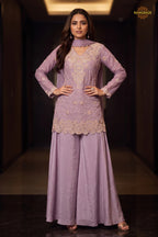 Lavender Readymade Bead Work Chinon Palazzo Suit