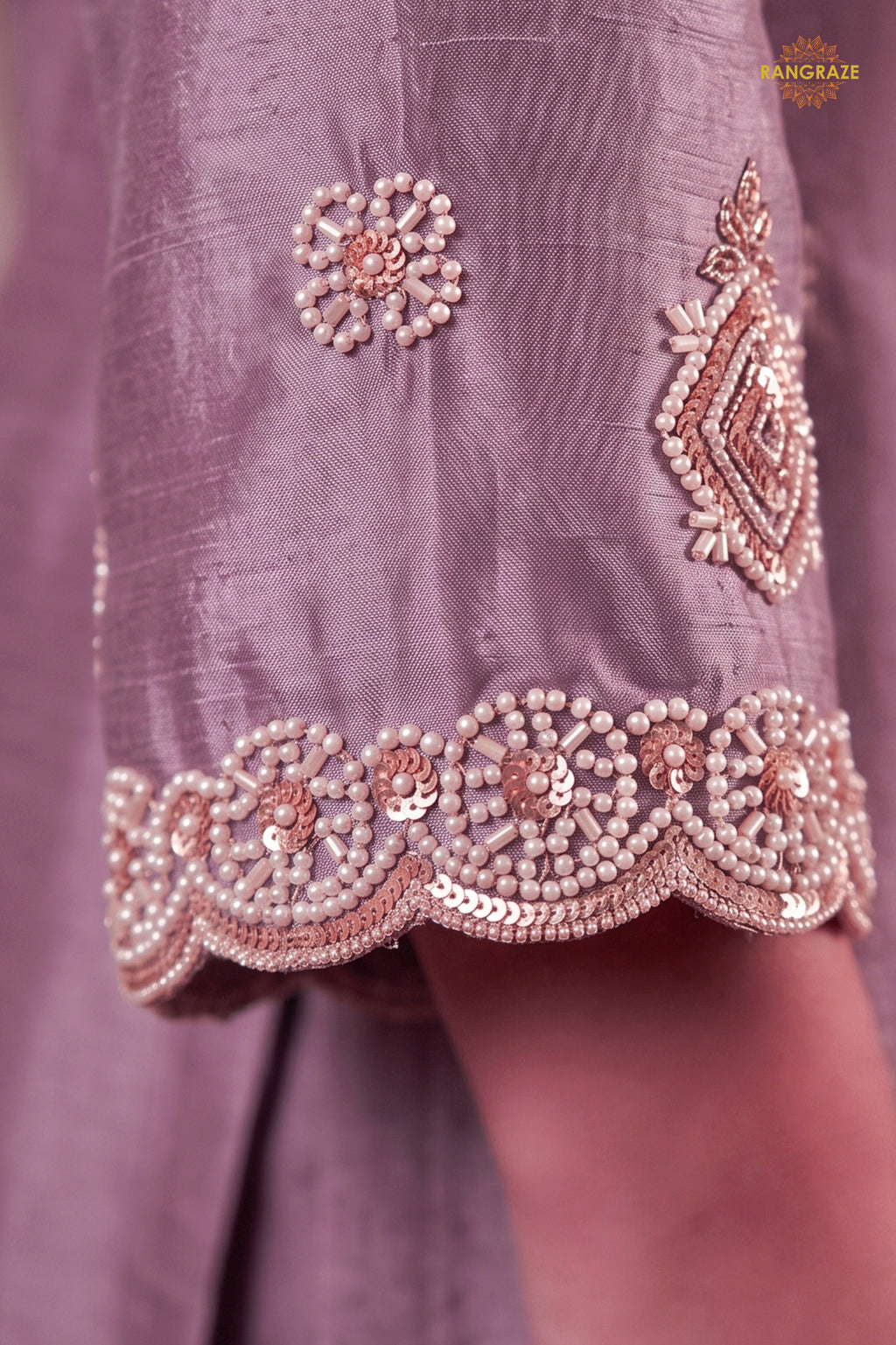Lavender Readymade Bead Work Chinon Palazzo Suit