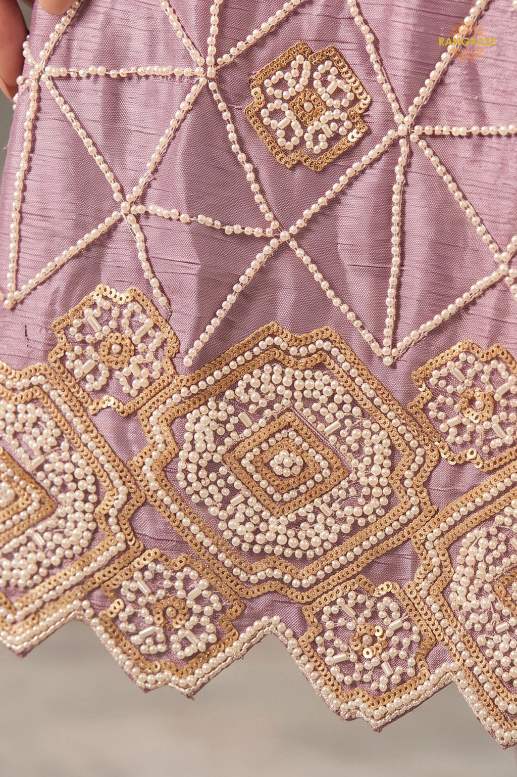 Lavender Readymade Bead Work Chinon Palazzo Suit