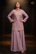 Lavender Readymade Bead Work Chinon Palazzo Suit