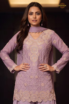 Lavender Readymade Bead Work Chinon Palazzo Suit