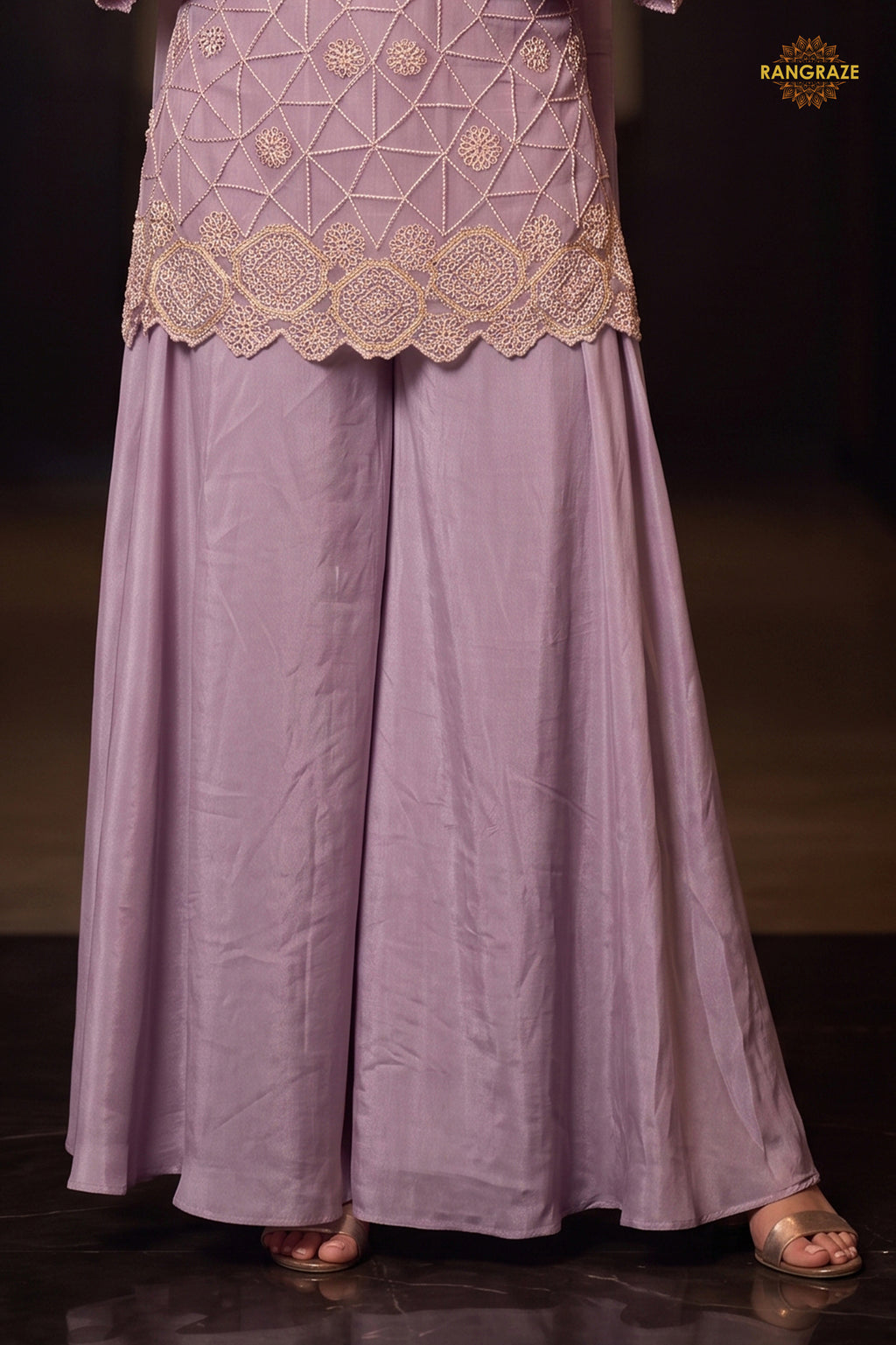 Lavender Readymade Bead Work Chinon Palazzo Suit